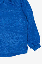 Vintage Blue Jonquil Paisley Pattern Silk Like Button Up Blouse (1980s)