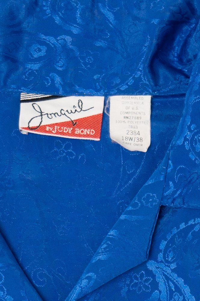Vintage Blue Jonquil Paisley Pattern Silk Like Button Up Blouse (1980s)