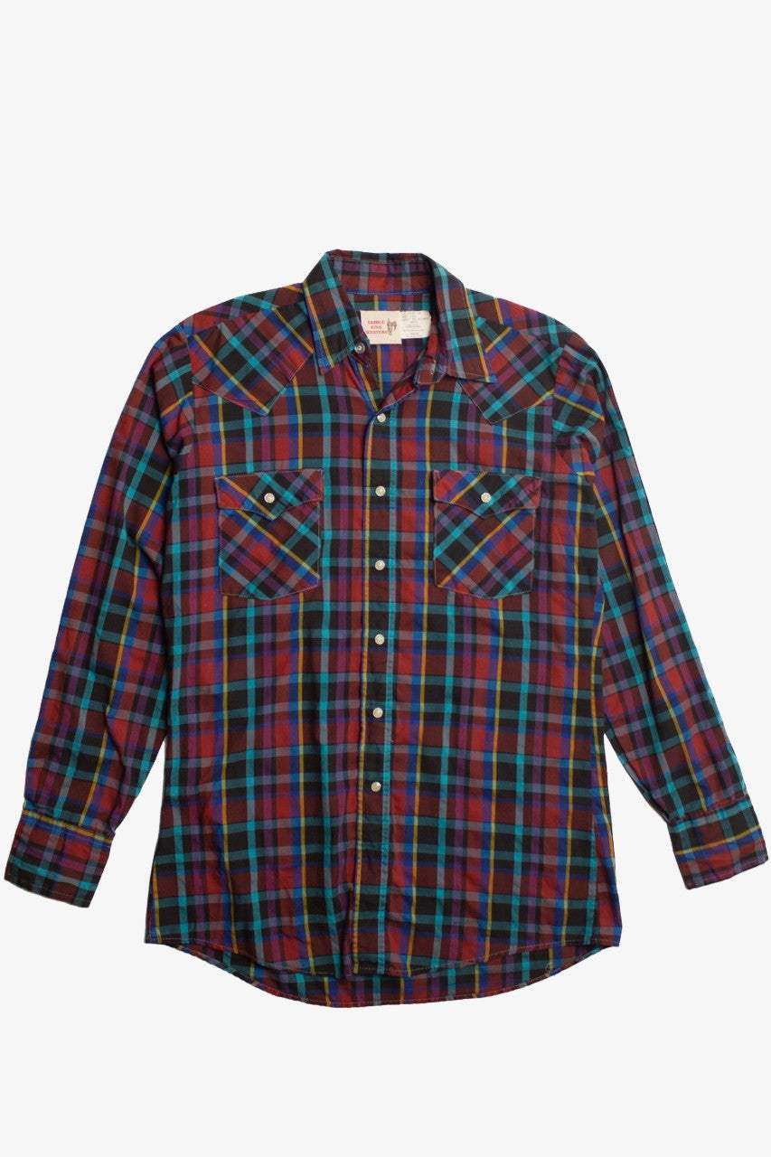 Vintage Plaid Multicolored Saddle King Western Button Up Shirt