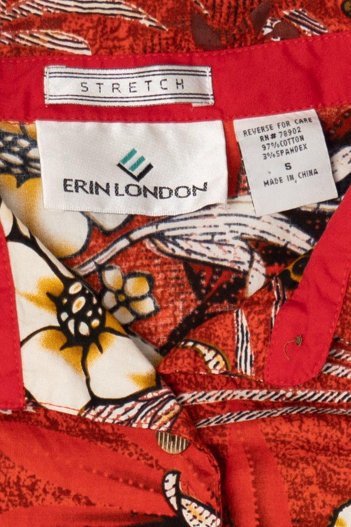 Vintage Red Erin London Tropical Hawaiian Button Up Shirt (1990s)