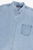 Vintage Distressed A&E Embroidered Moose Denim Button Up (1990s)