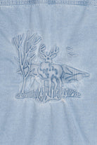 Vintage Distressed A&E Embroidered Moose Denim Button Up (1990s)
