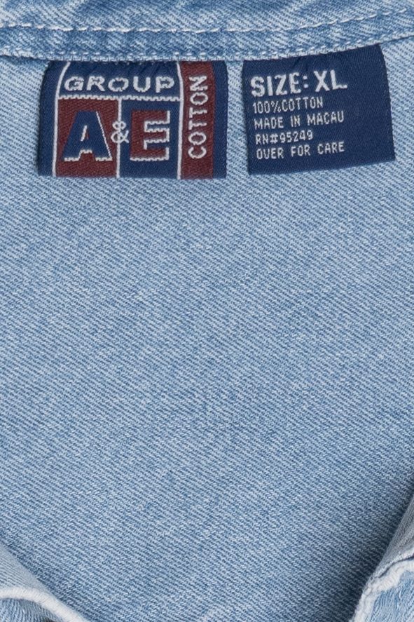 Vintage Distressed A&E Embroidered Moose Denim Button Up (1990s)