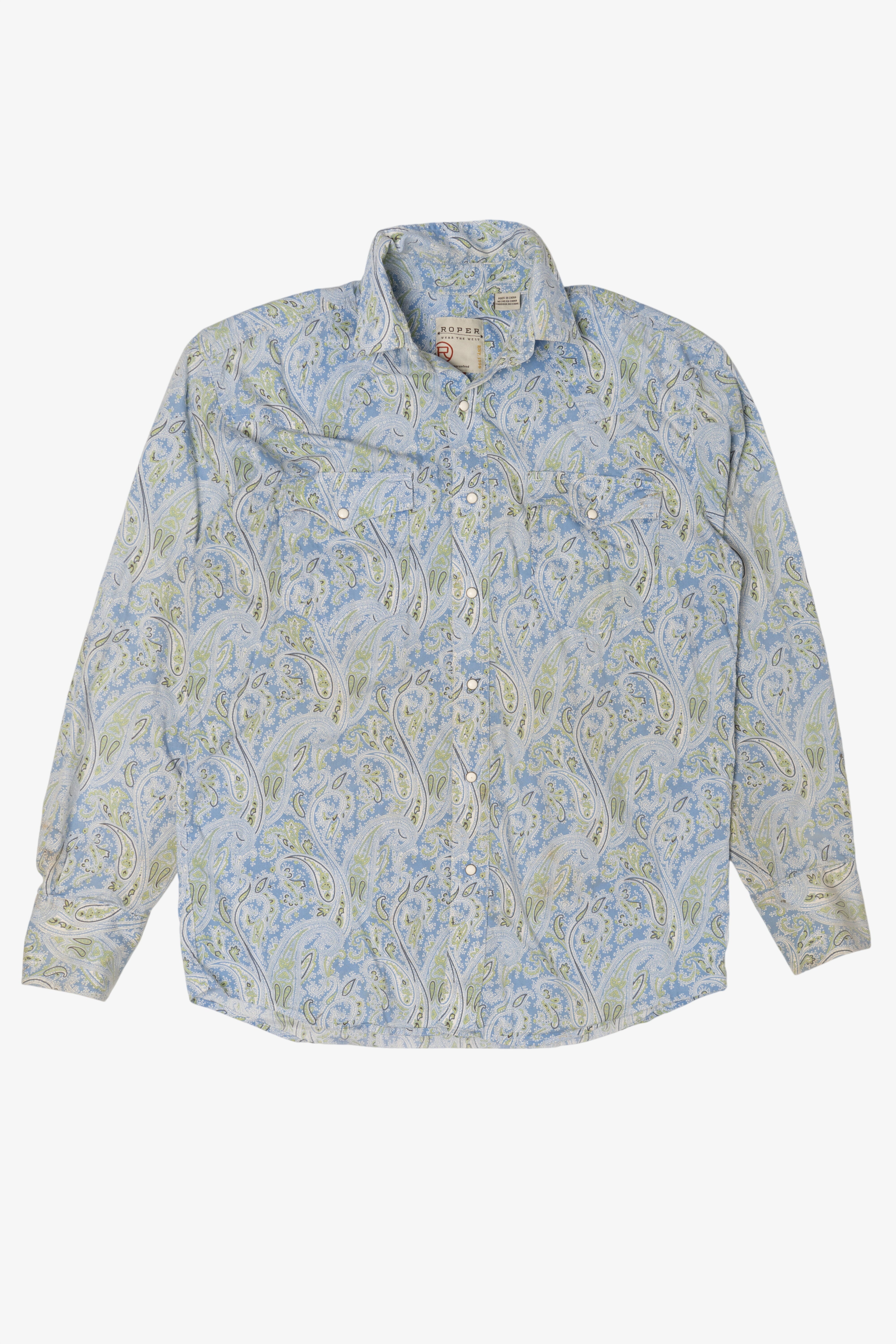 Vintage Light Blue Paisley Pattern Roper Button Up Shirt (2000s)