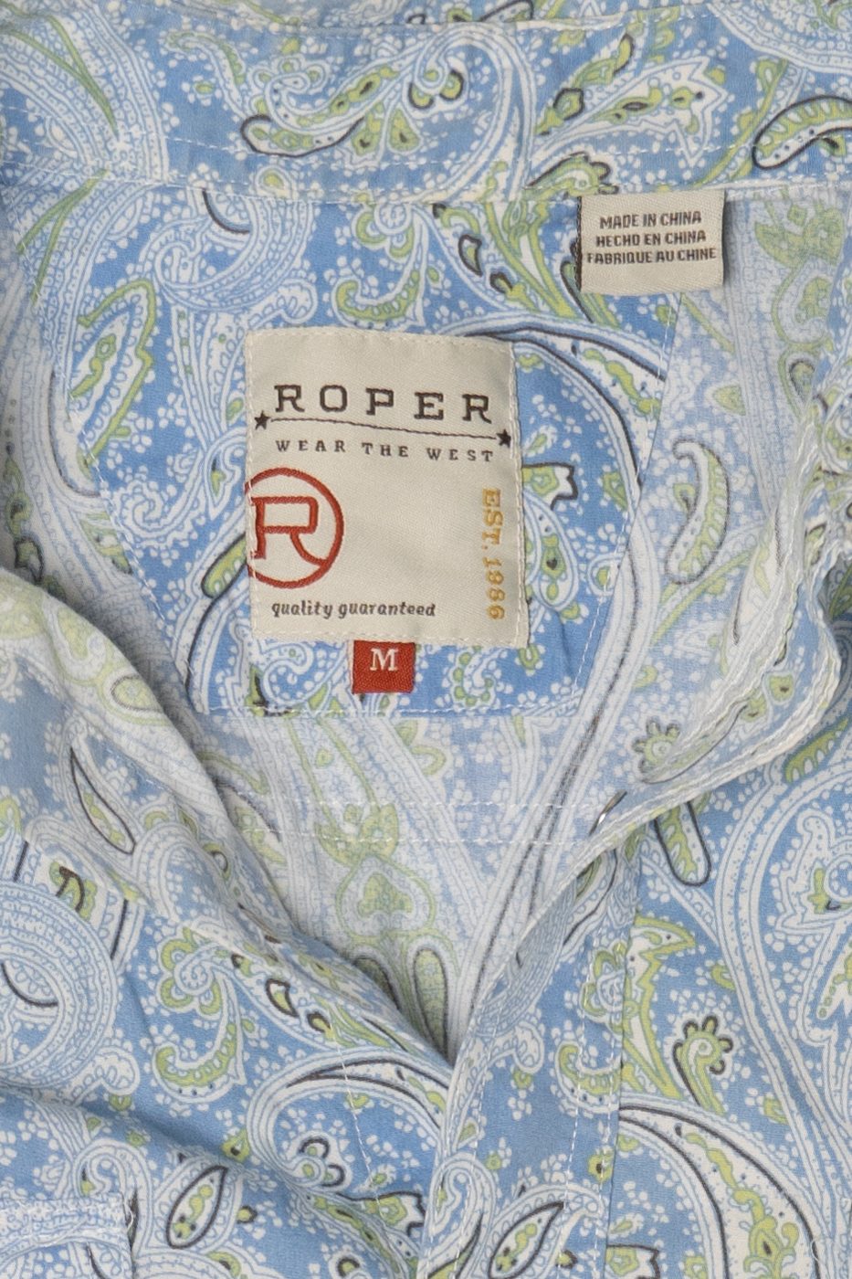 Vintage Light Blue Paisley Pattern Roper Button Up Shirt (2000s)