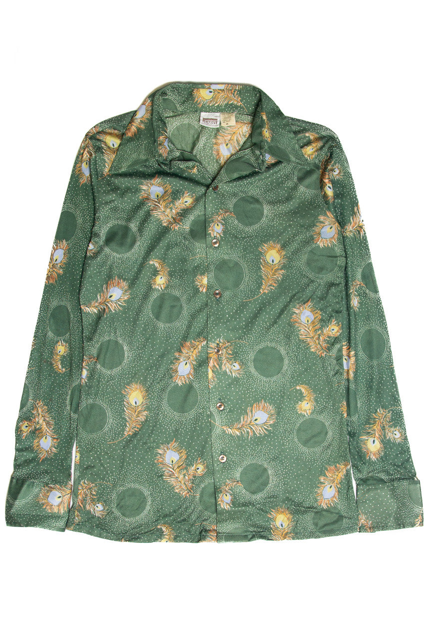 Vintage Peacock Feather Button Up Shirt