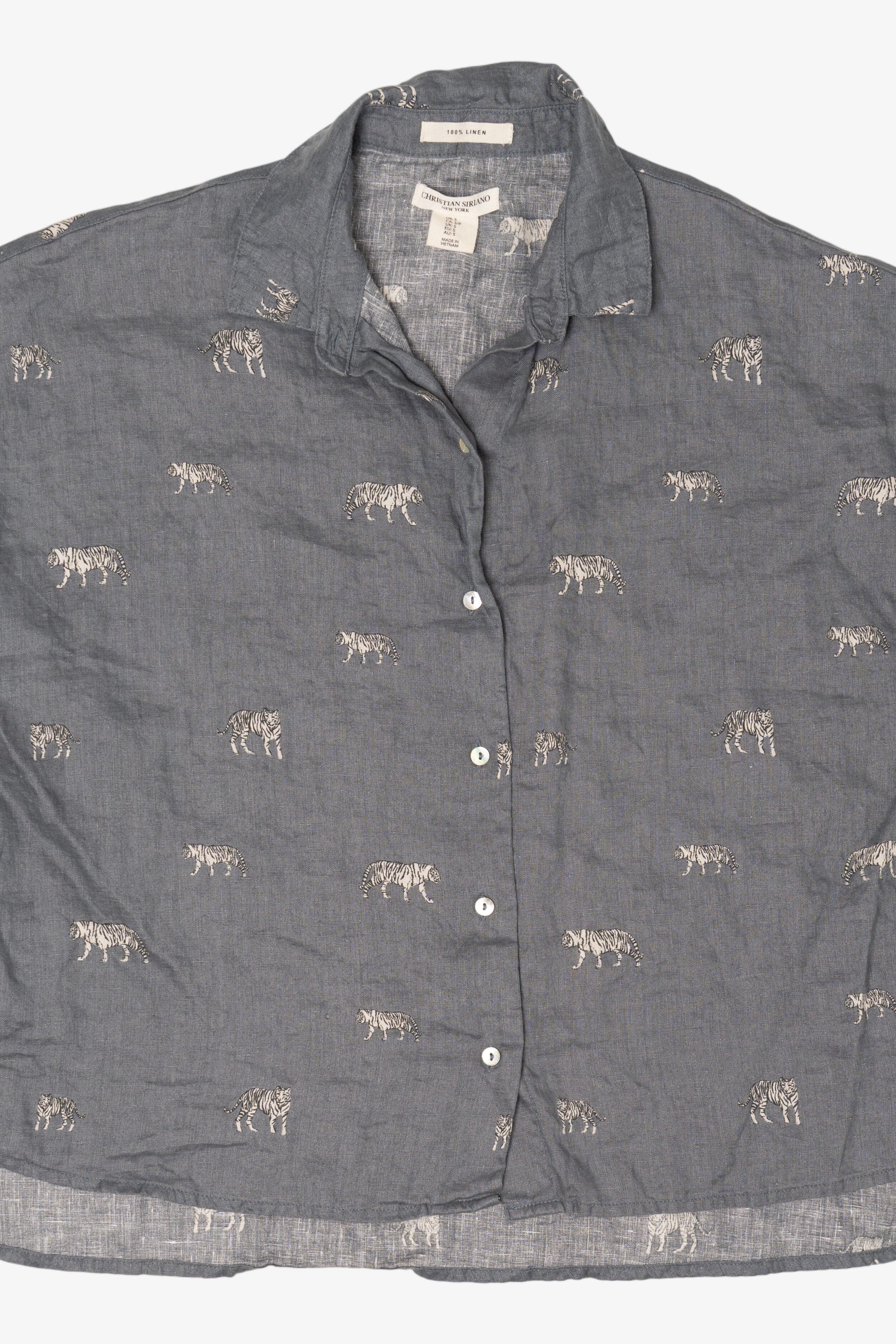 Linen Christian Siriano White Tigers Button Up Shirt (2010s)