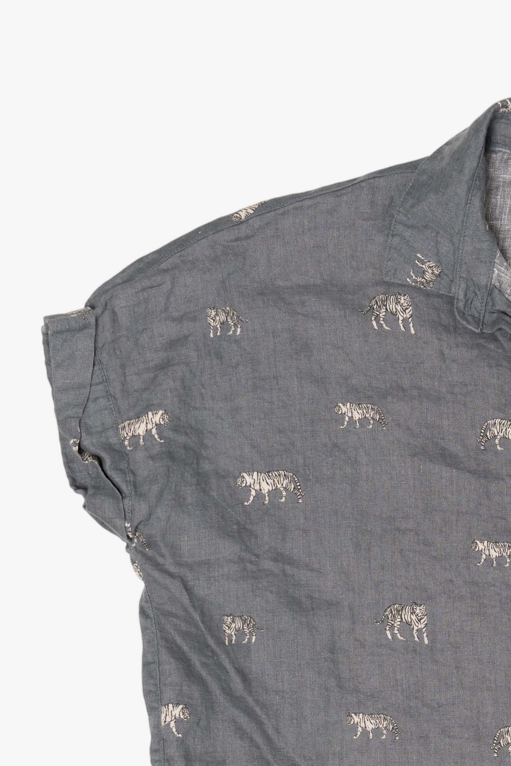 Linen Christian Siriano White Tigers Button Up Shirt (2010s)