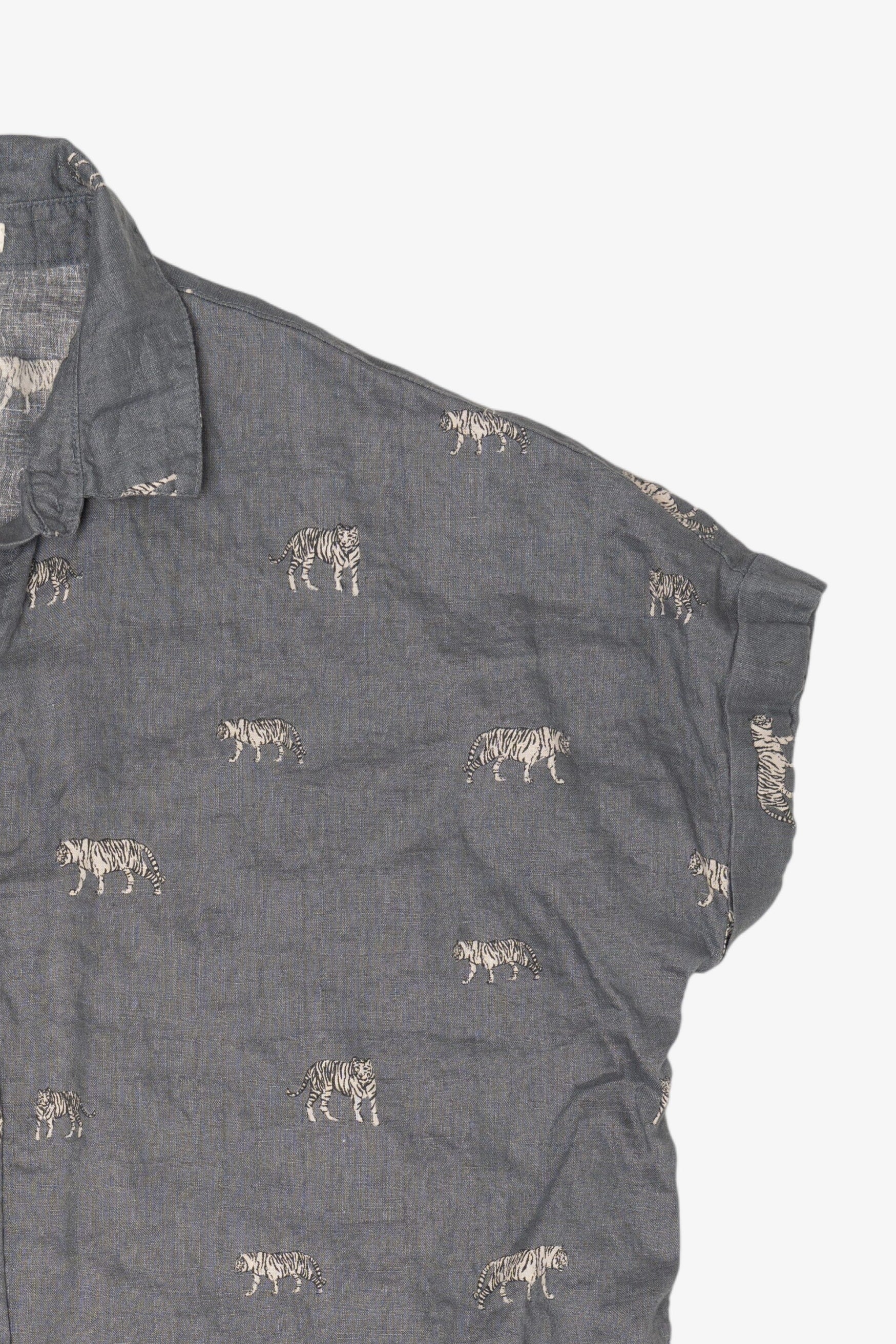 Linen Christian Siriano White Tigers Button Up Shirt (2010s)
