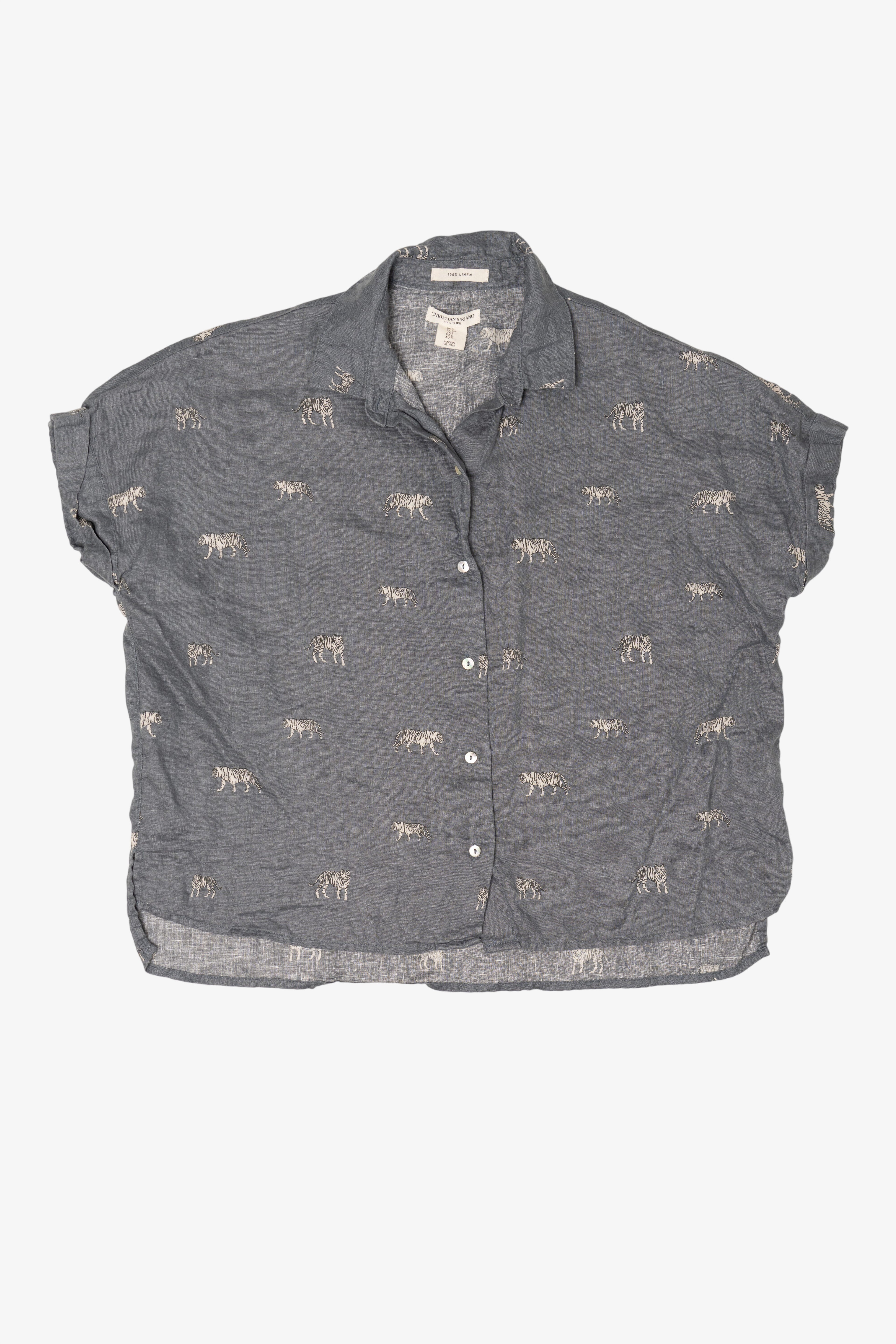 Linen Christian Siriano White Tigers Button Up Shirt (2010s)