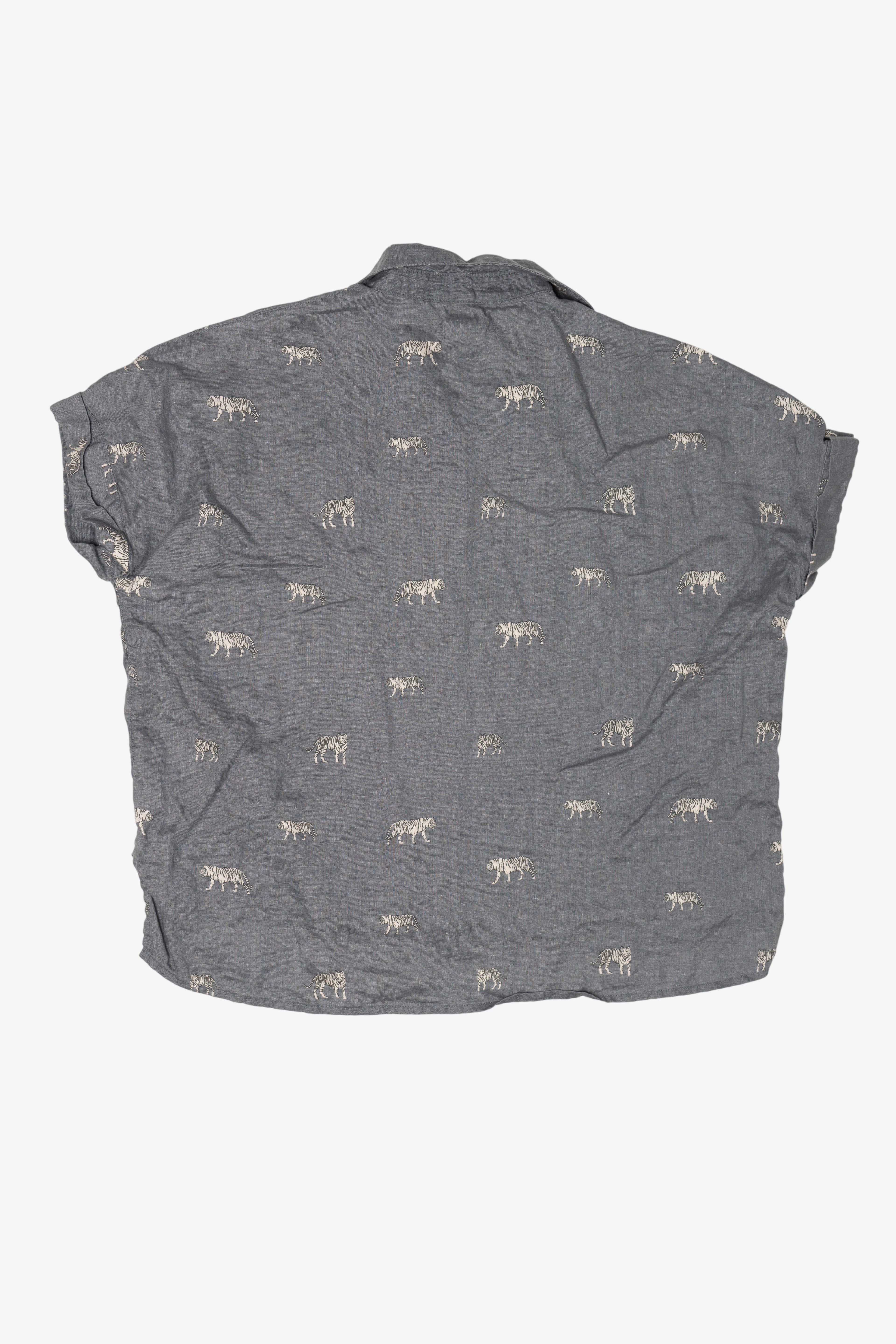 Linen Christian Siriano White Tigers Button Up Shirt (2010s)