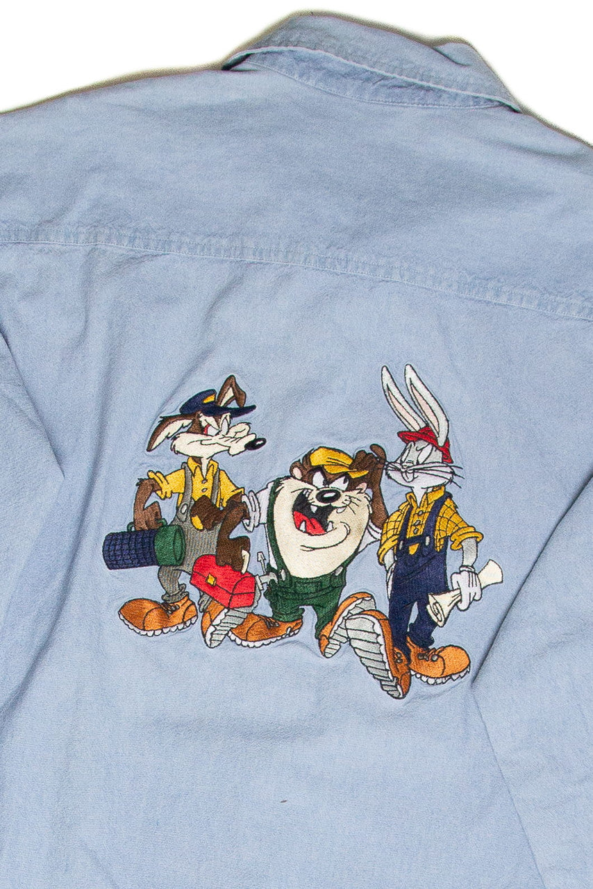 Vintage Looney Tunes Contractors Embroidery Button Up