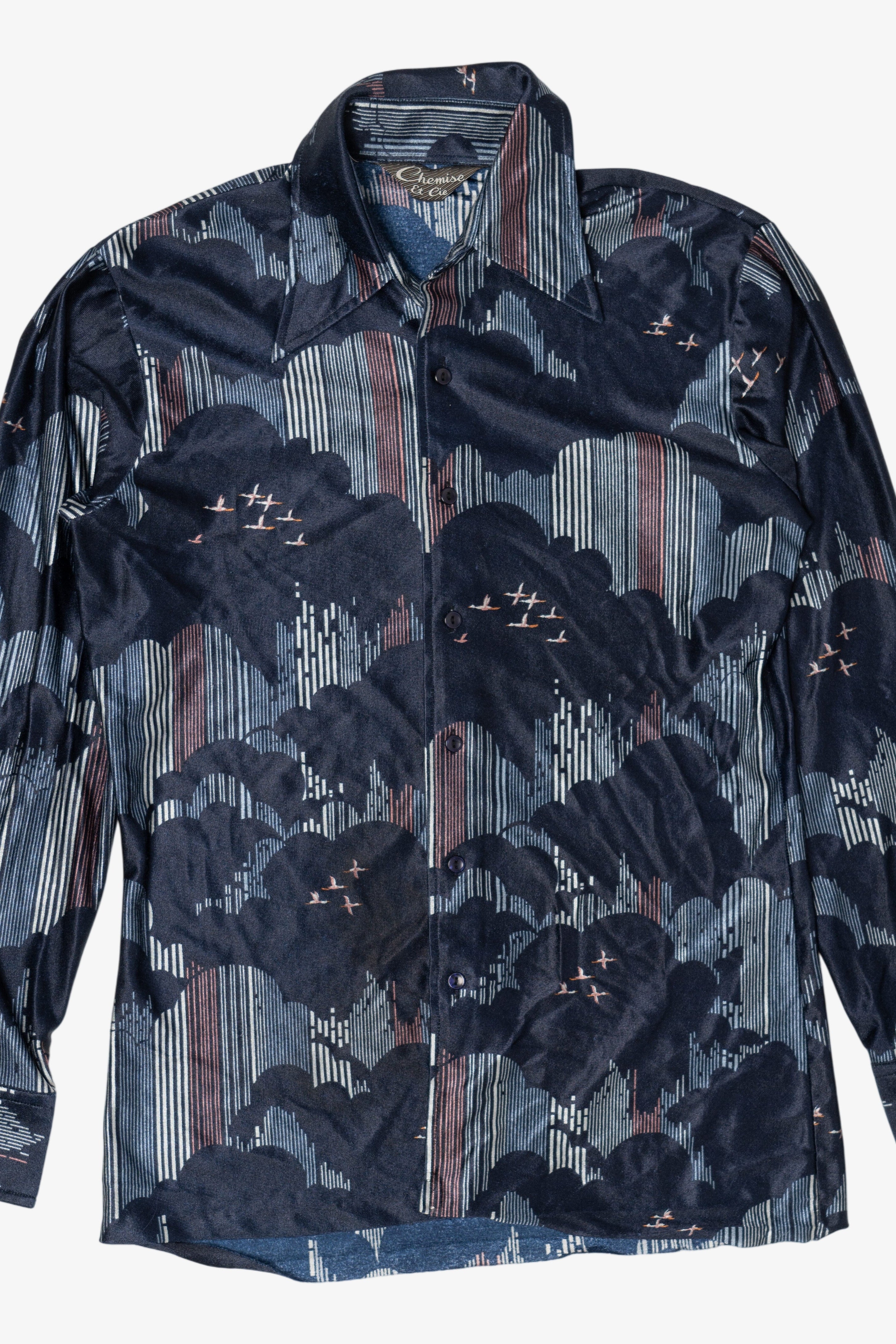 Vintage Navy Blue Clouds Chemise et Cie Button Up Shirt (1970s)