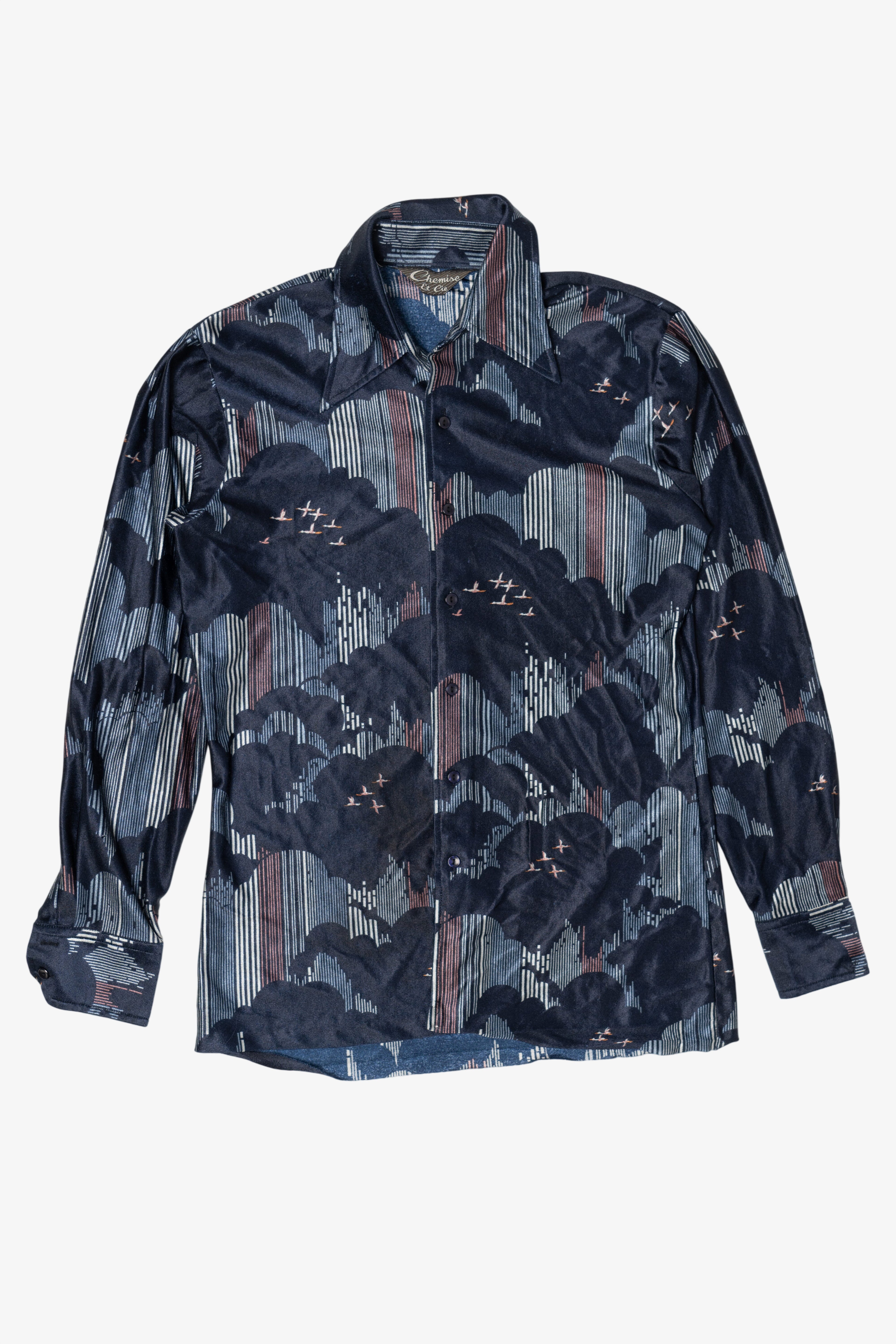 Vintage Navy Blue Clouds Chemise et Cie Button Up Shirt (1970s)