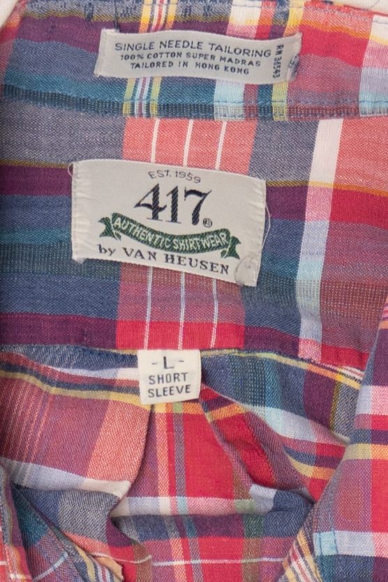 Vintage Van Heusen 417 Colorful Plaid Single Needle Tailoring Button Up Shirt (1980s)