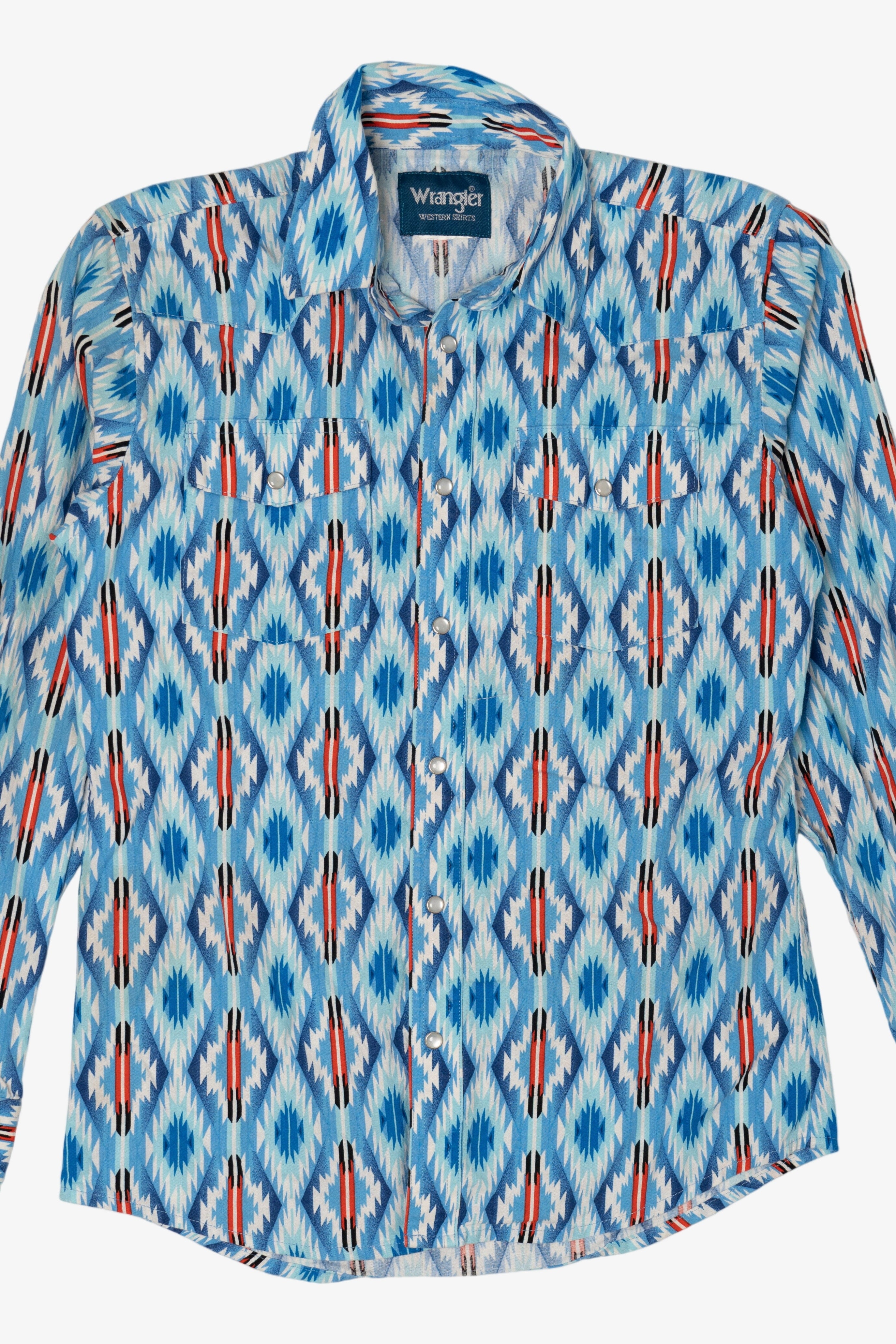 Vintage Light Blue Southwestern Flair Wrangler Button Up Shirt (1990s)