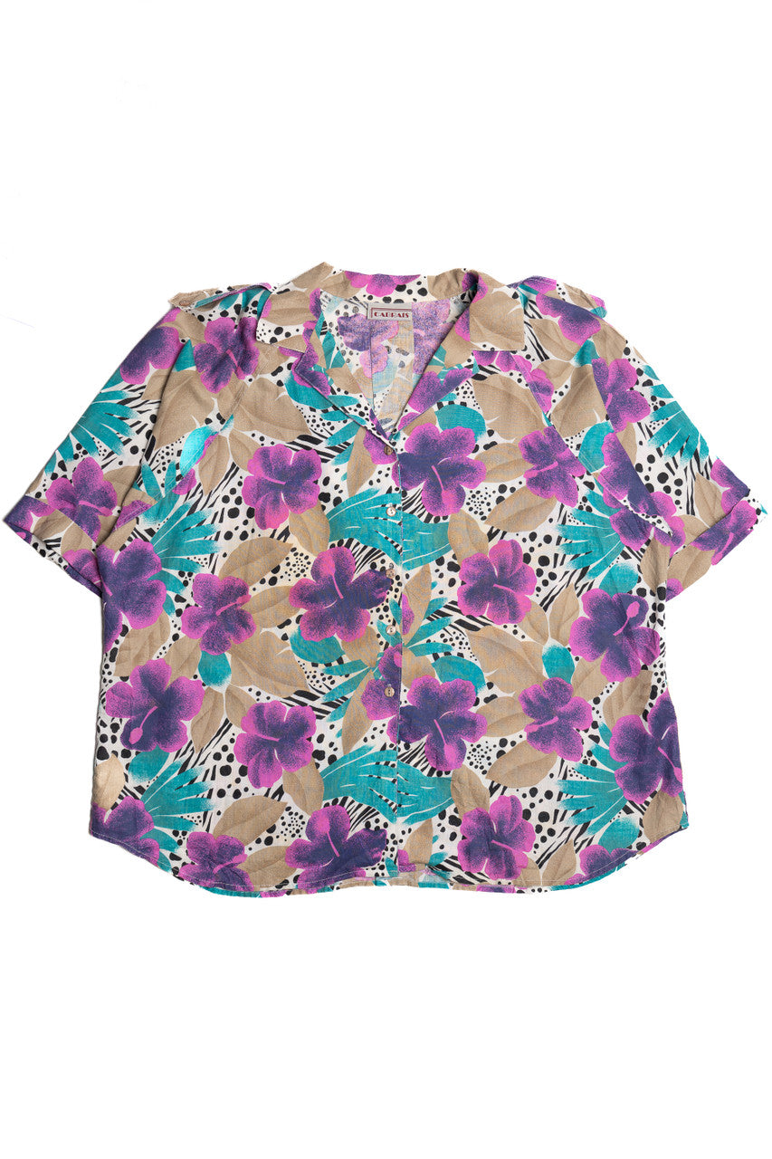 Vintage Hibiscus Dot Cabrais Button Up Shirt