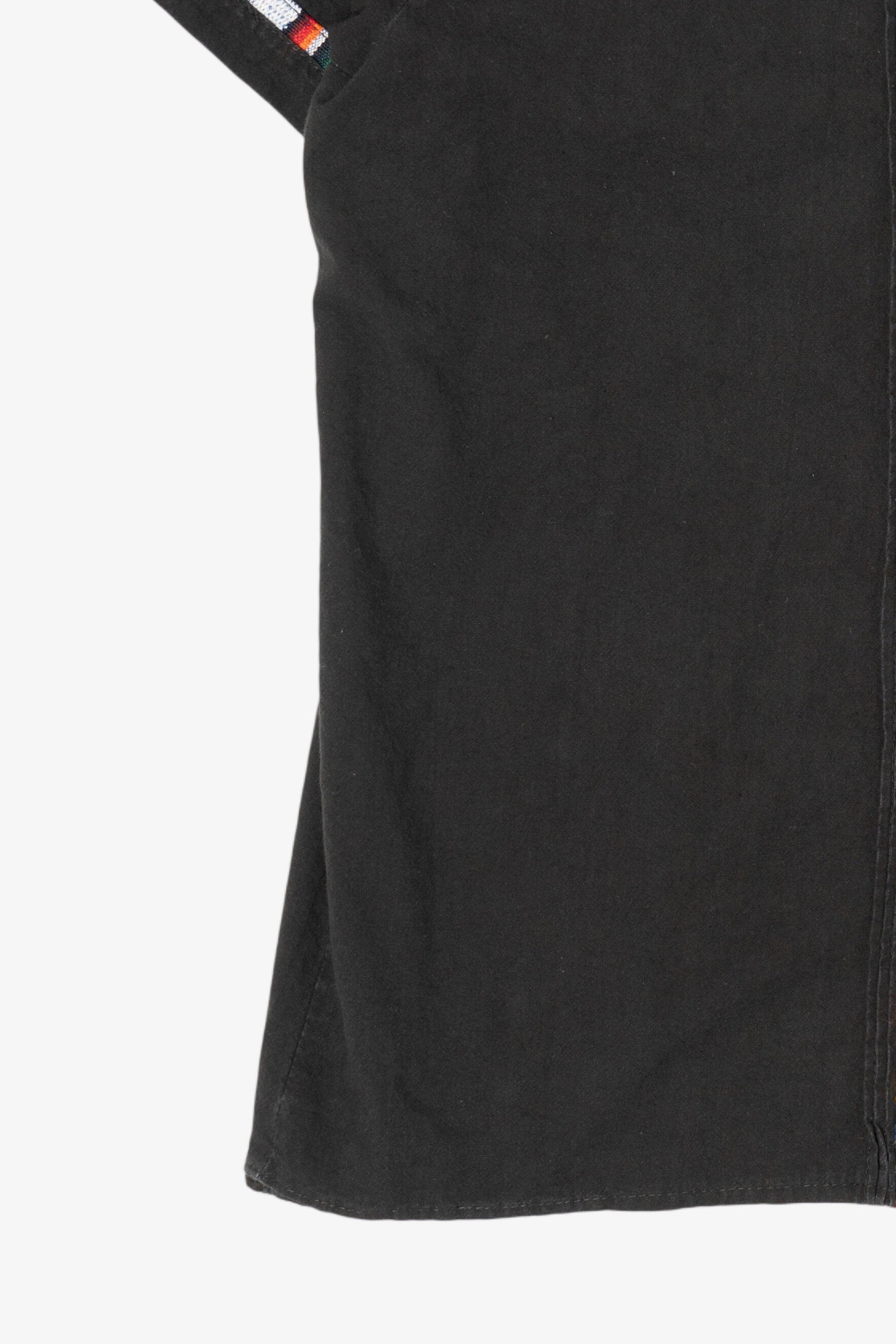 Black And Rainbow Embroidered Trimmed Guayabera Button Up Shirt