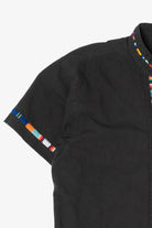 Black And Rainbow Embroidered Trimmed Guayabera Button Up Shirt