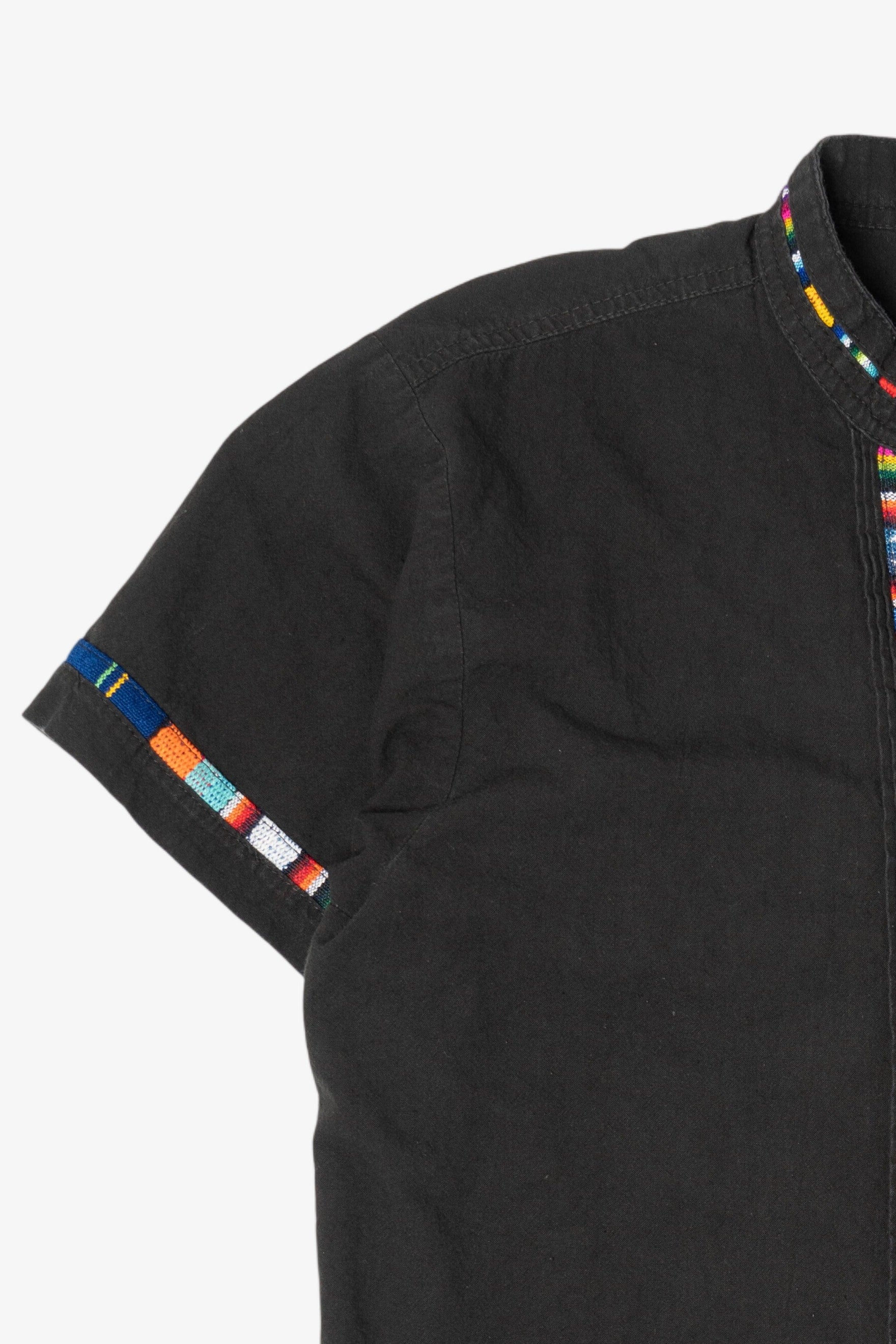 Black And Rainbow Embroidered Trimmed Guayabera Button Up Shirt