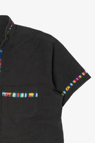 Black And Rainbow Embroidered Trimmed Guayabera Button Up Shirt
