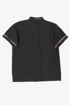 Black And Rainbow Embroidered Trimmed Guayabera Button Up Shirt