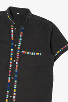 Black And Rainbow Embroidered Trimmed Guayabera Button Up Shirt