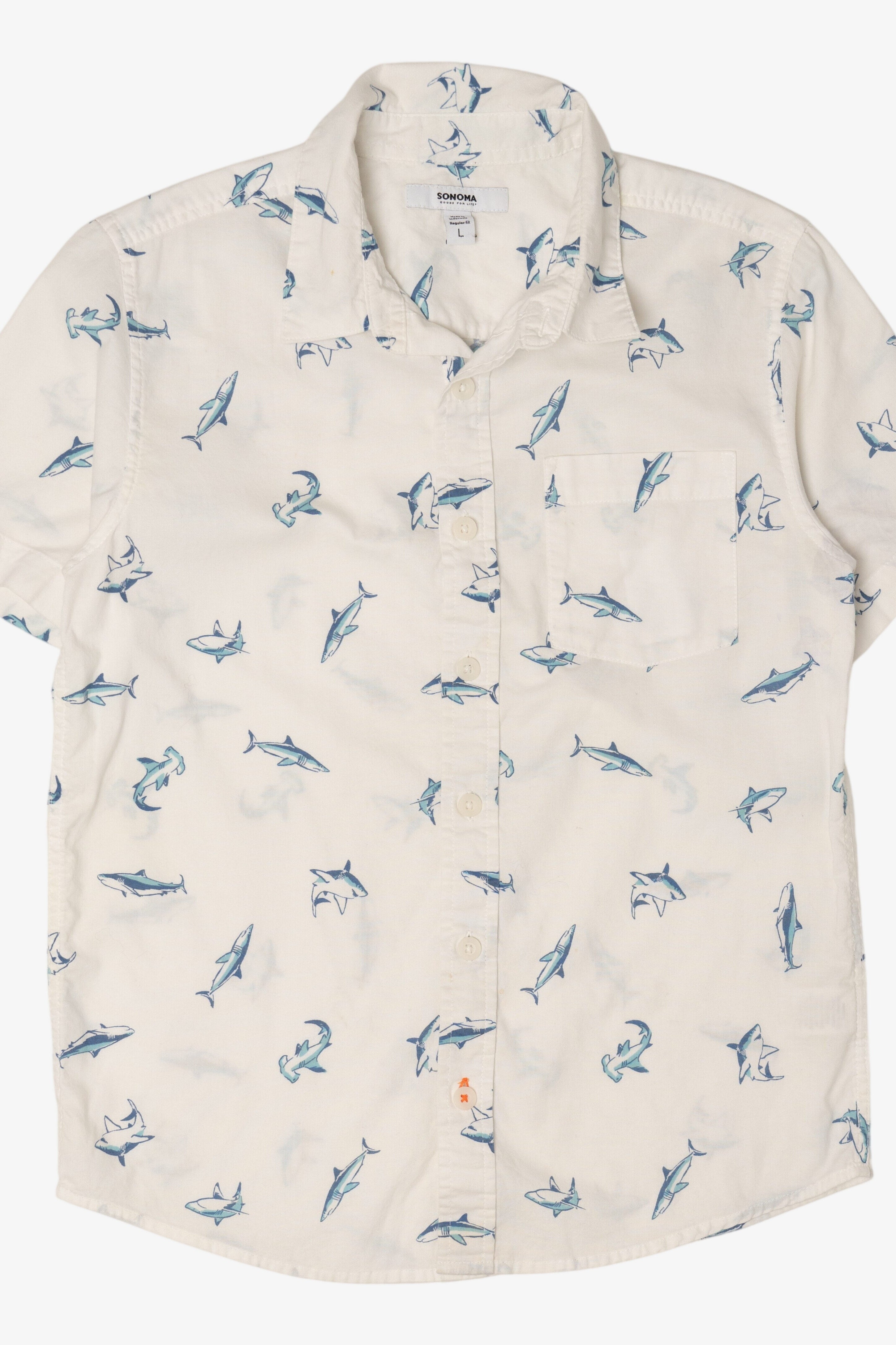 White Sonoma Shark Pattern Button Up Shirt (2010s)