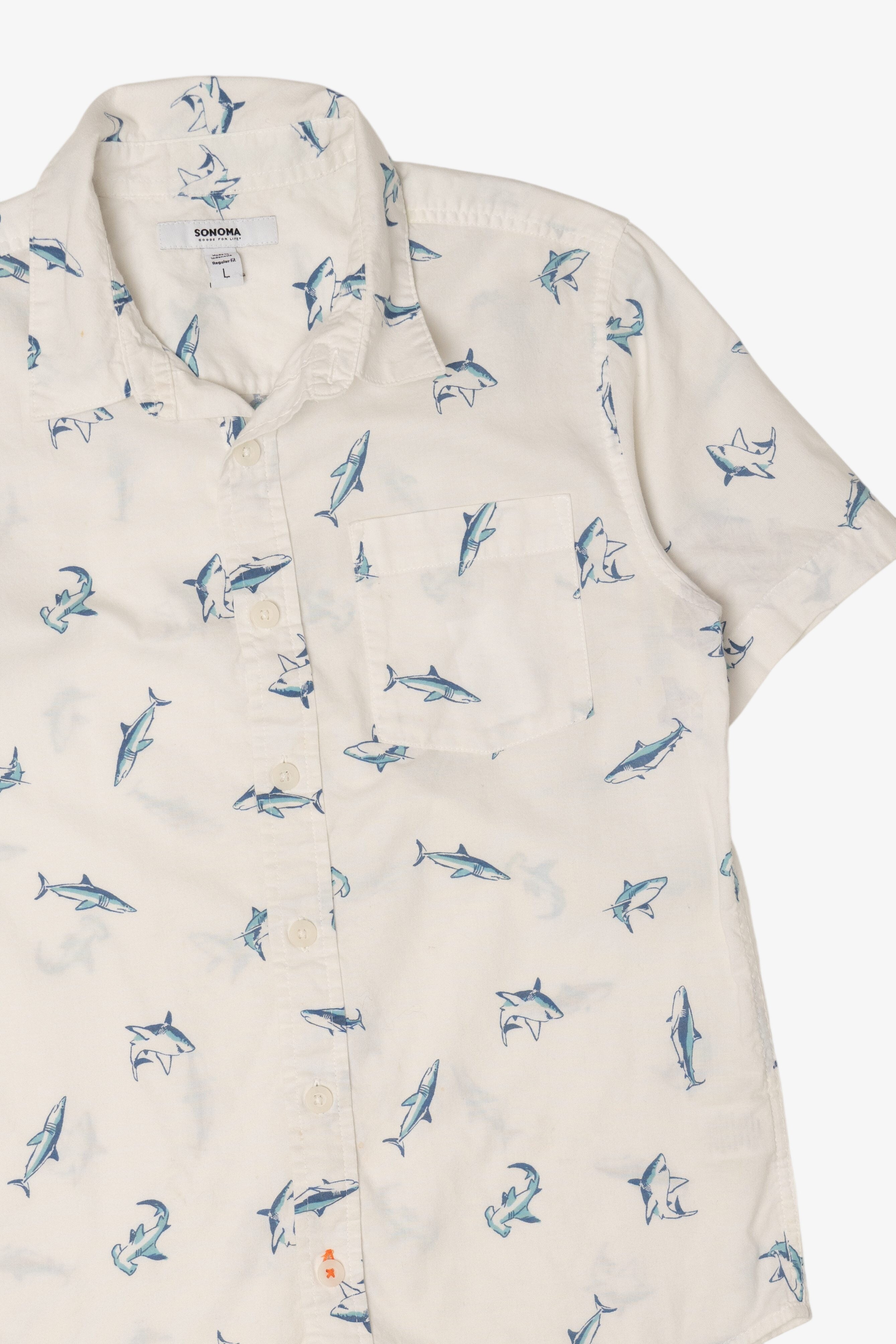 White Sonoma Shark Pattern Button Up Shirt (2010s)