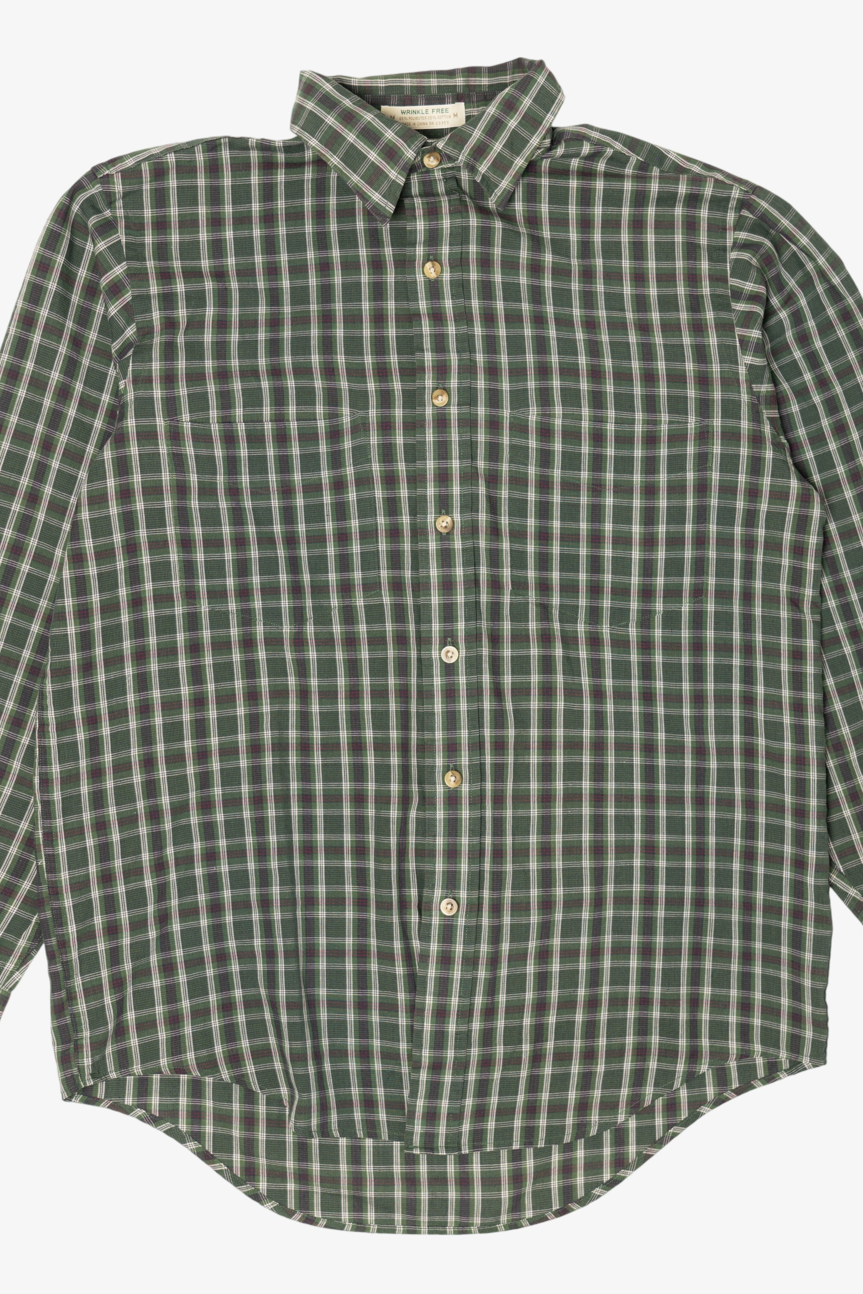 Vintage Dark Green  Plaid Wrinkle Free Arrow Button Up Shirt (1990s)