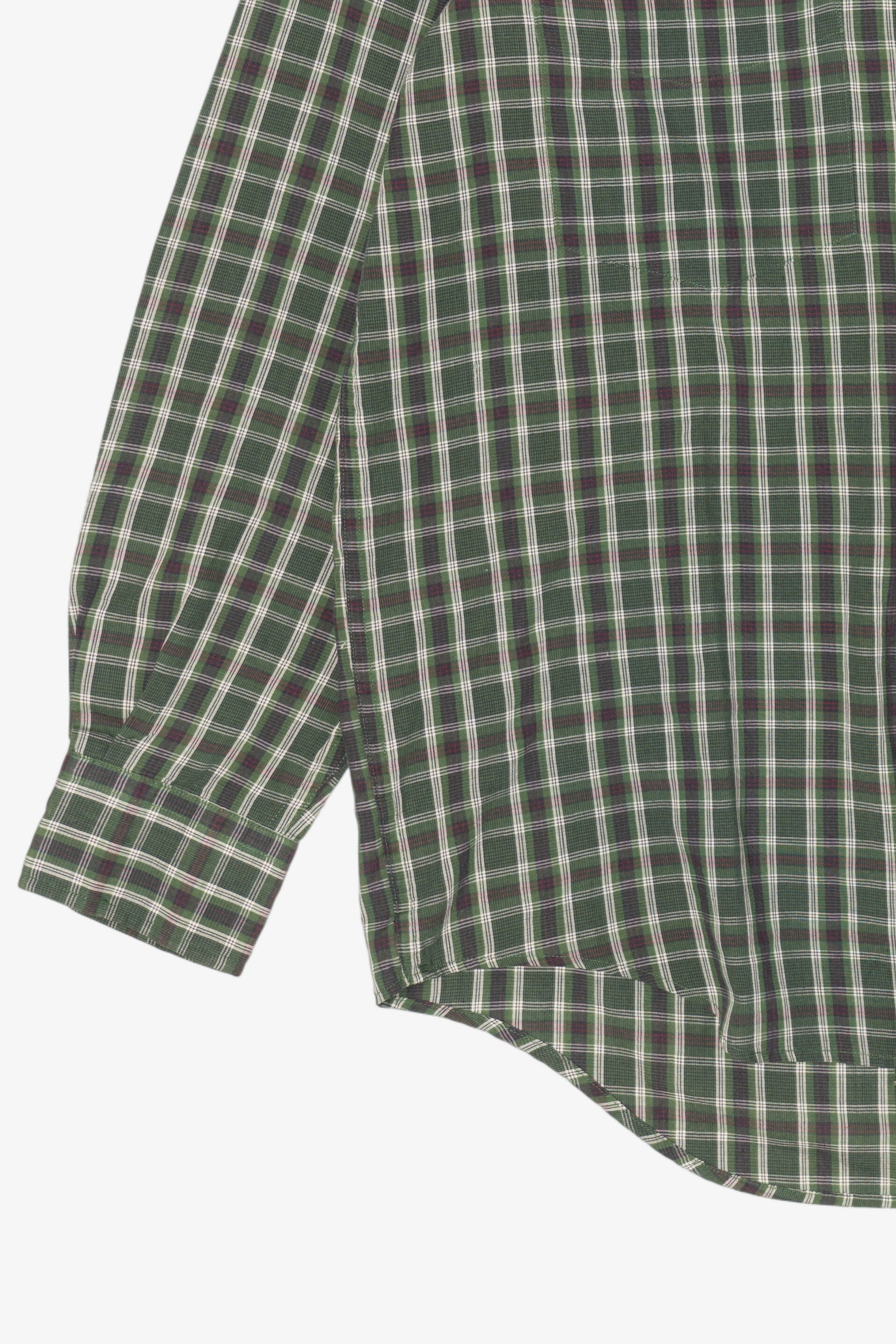 Vintage Dark Green  Plaid Wrinkle Free Arrow Button Up Shirt (1990s)