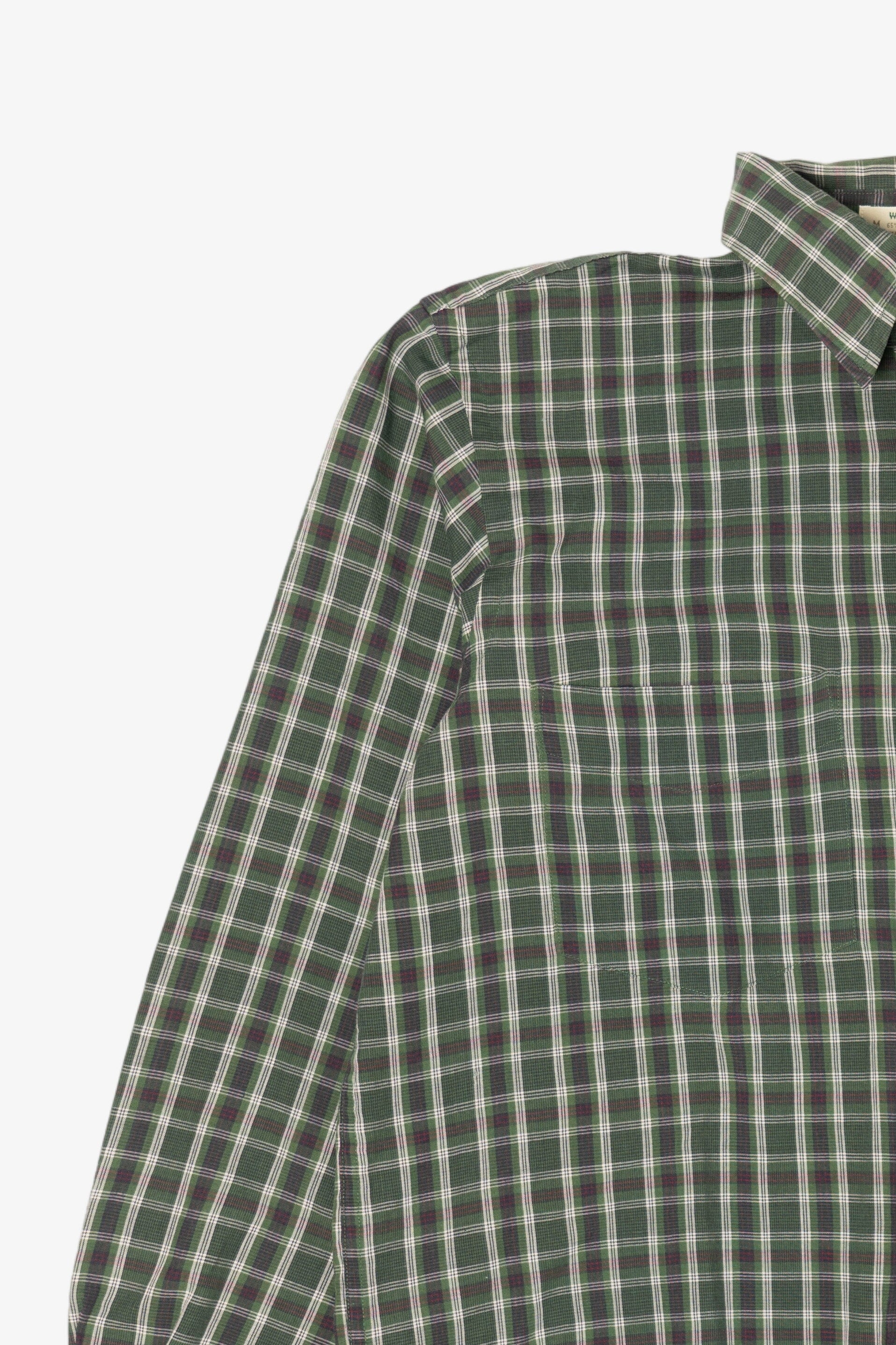 Vintage Dark Green  Plaid Wrinkle Free Arrow Button Up Shirt (1990s)