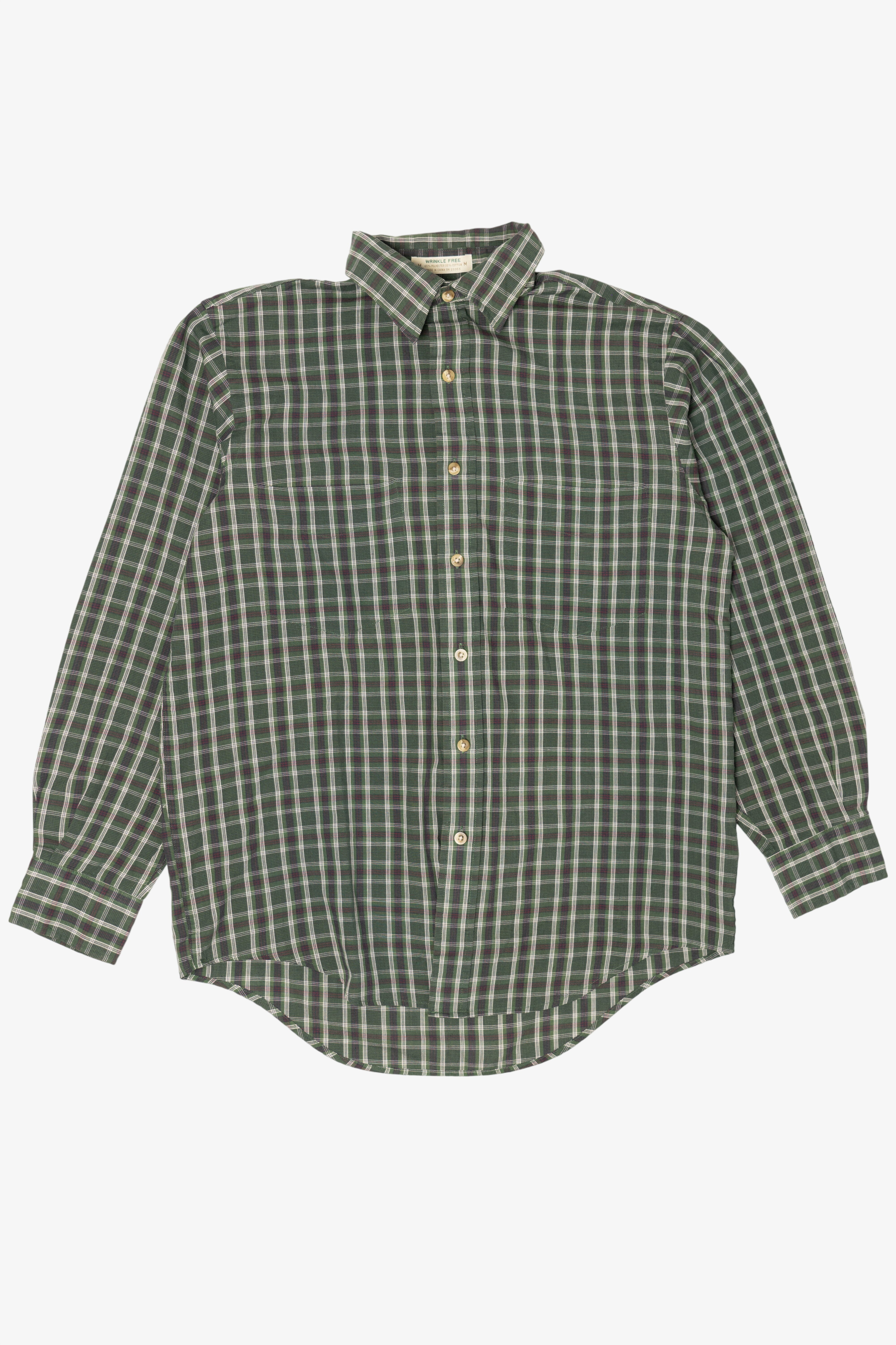 Vintage Dark Green  Plaid Wrinkle Free Arrow Button Up Shirt (1990s)