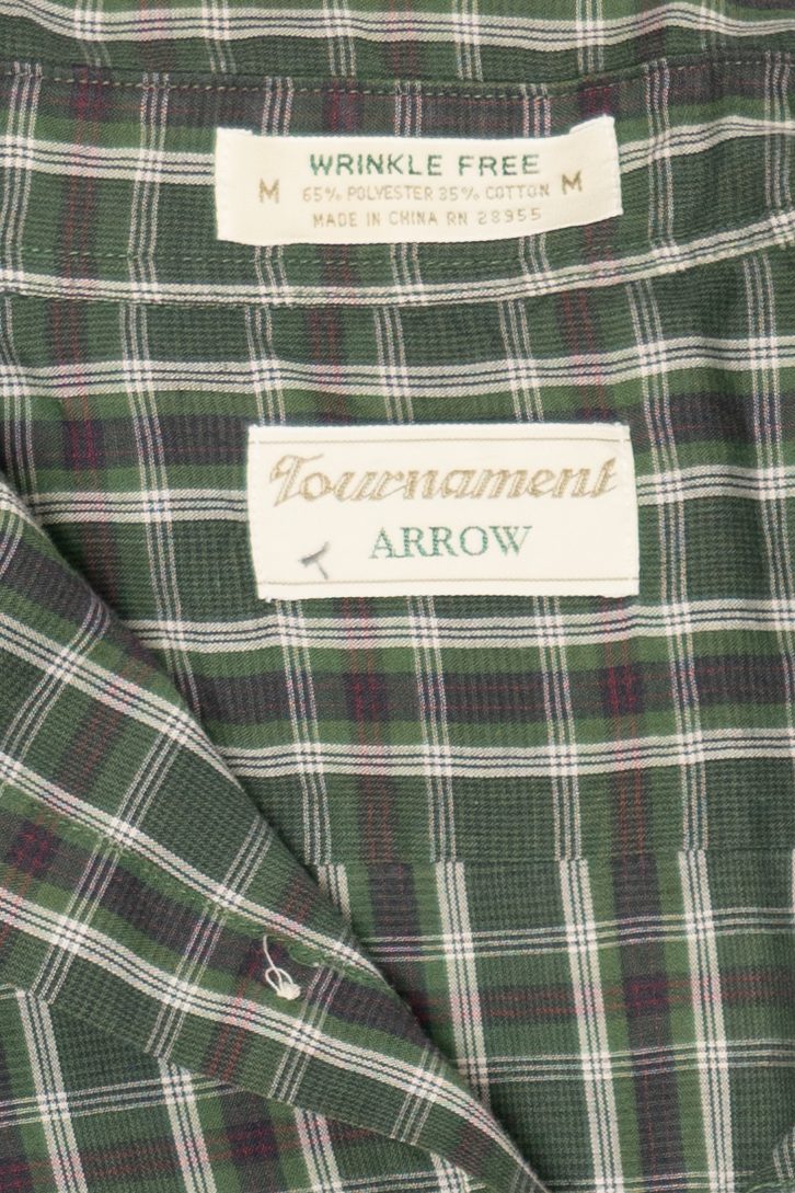 Vintage Dark Green  Plaid Wrinkle Free Arrow Button Up Shirt (1990s)