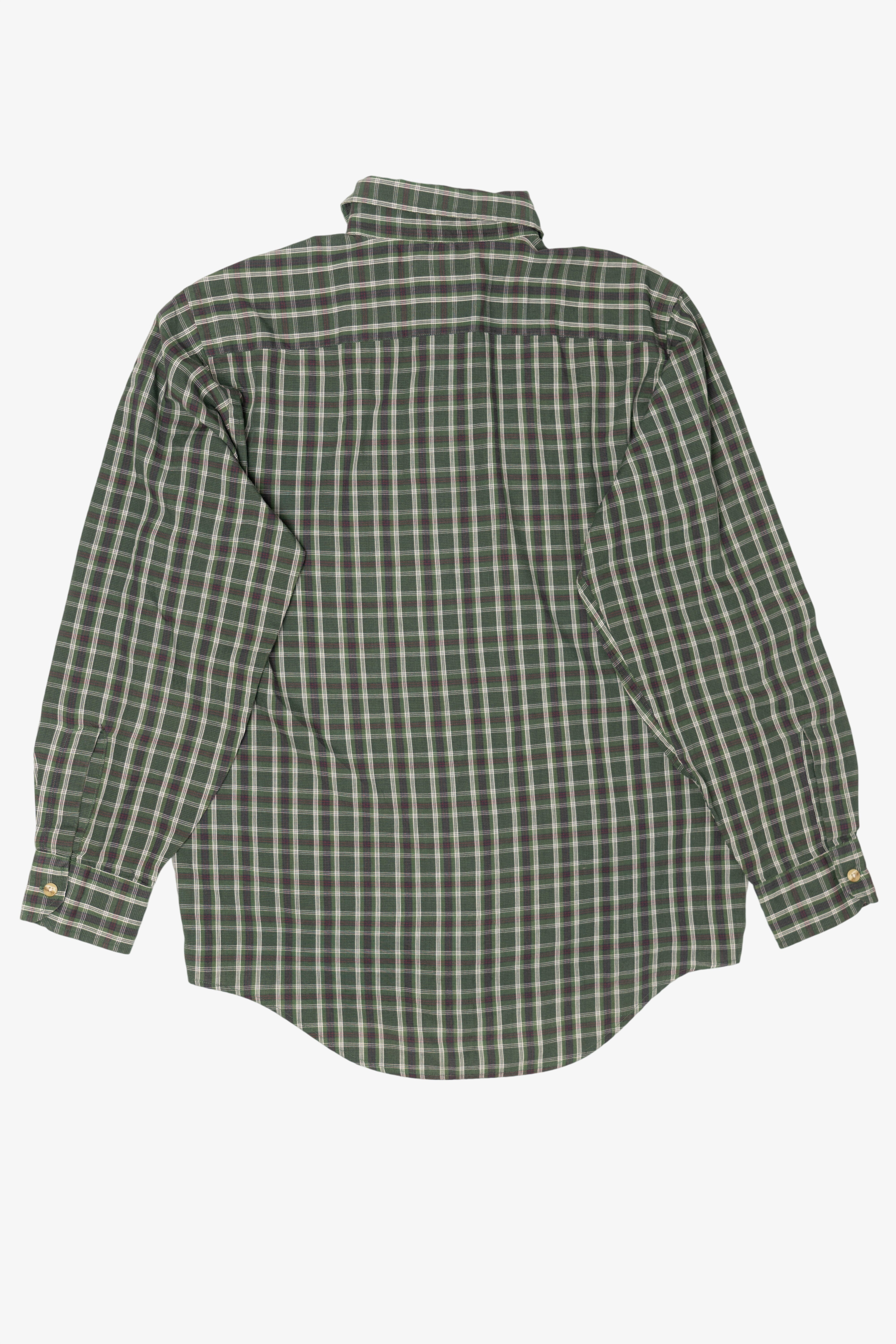 Vintage Dark Green  Plaid Wrinkle Free Arrow Button Up Shirt (1990s)