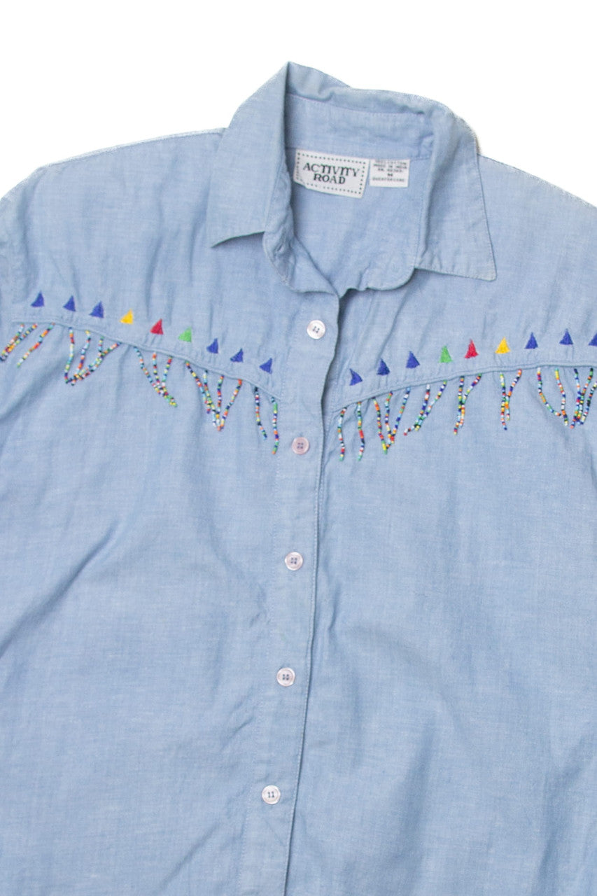 Vintage  Activity Road Tassels Button Up Shirt