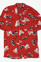 Vintage Red Boca Sailboats And Canoes Pattern Button Up Shirt (1990s)