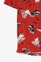 Vintage Red Boca Sailboats And Canoes Pattern Button Up Shirt (1990s)