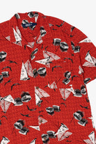 Vintage Red Boca Sailboats And Canoes Pattern Button Up Shirt (1990s)