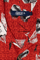 Vintage Red Boca Sailboats And Canoes Pattern Button Up Shirt (1990s)