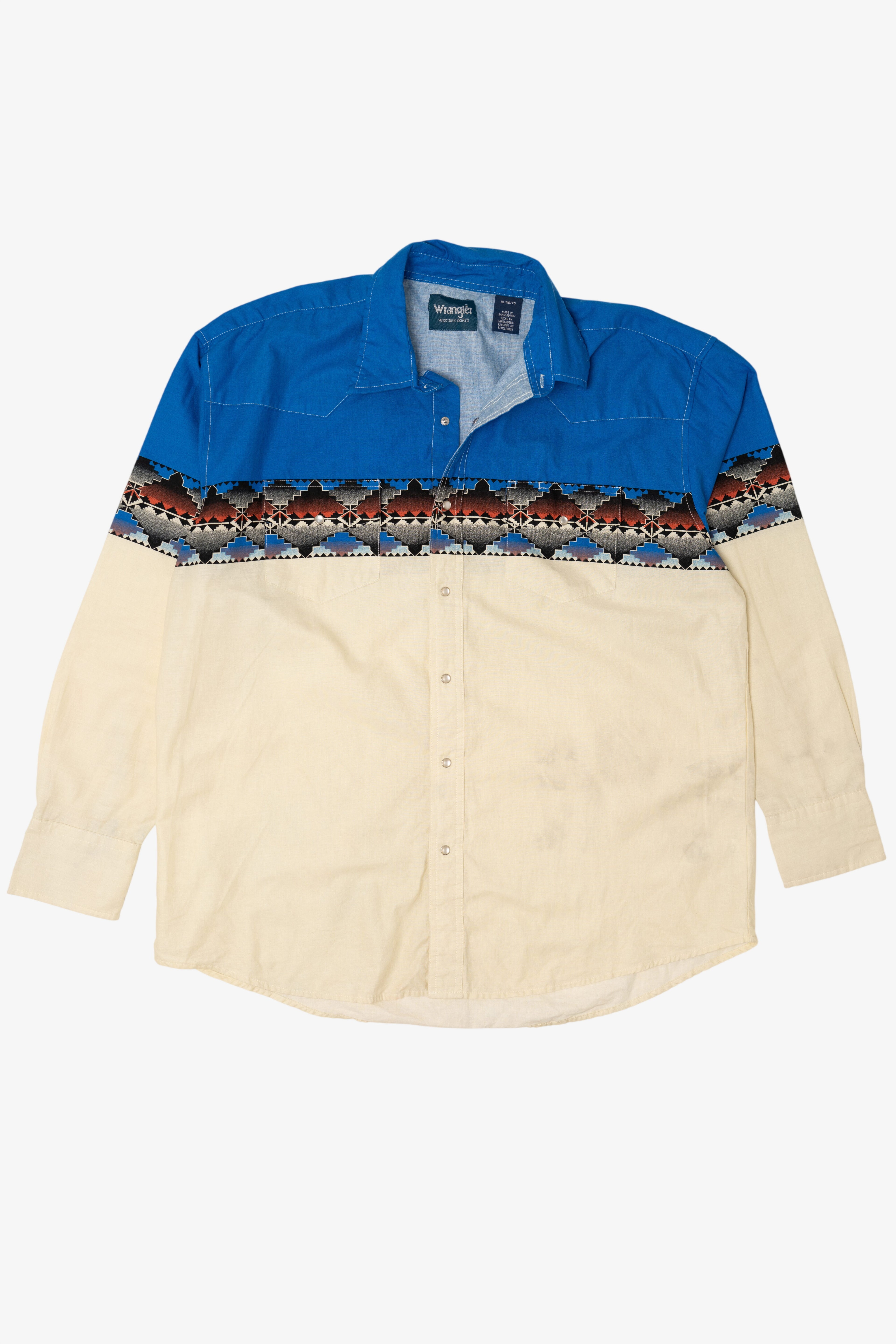 Vintage Blue Wrangler Western Button Up Shirt (1990s)