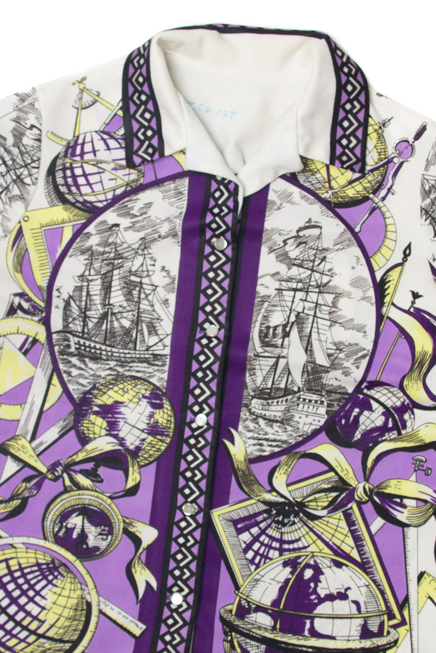 Vintage  Globes And Travel Illustrative Button Up Shirt