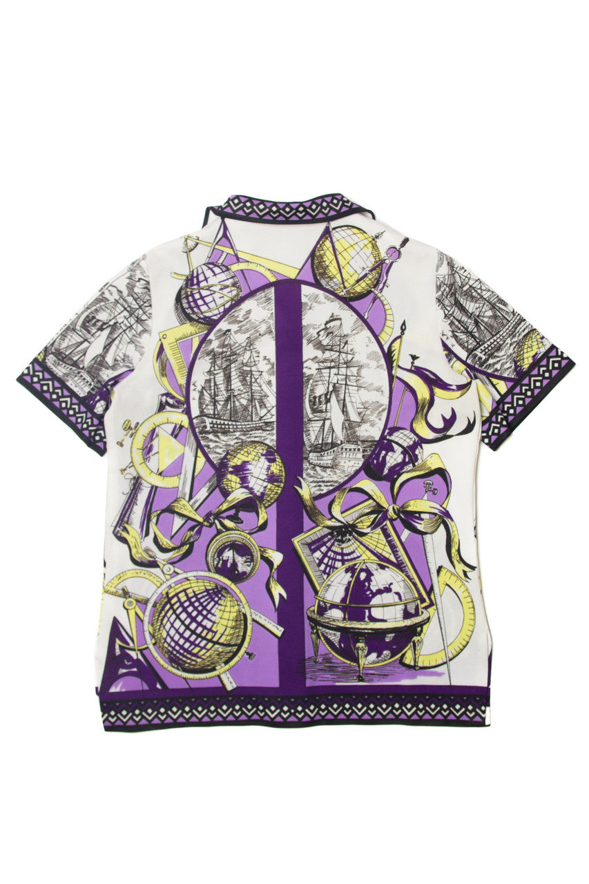 Vintage  Globes And Travel Illustrative Button Up Shirt