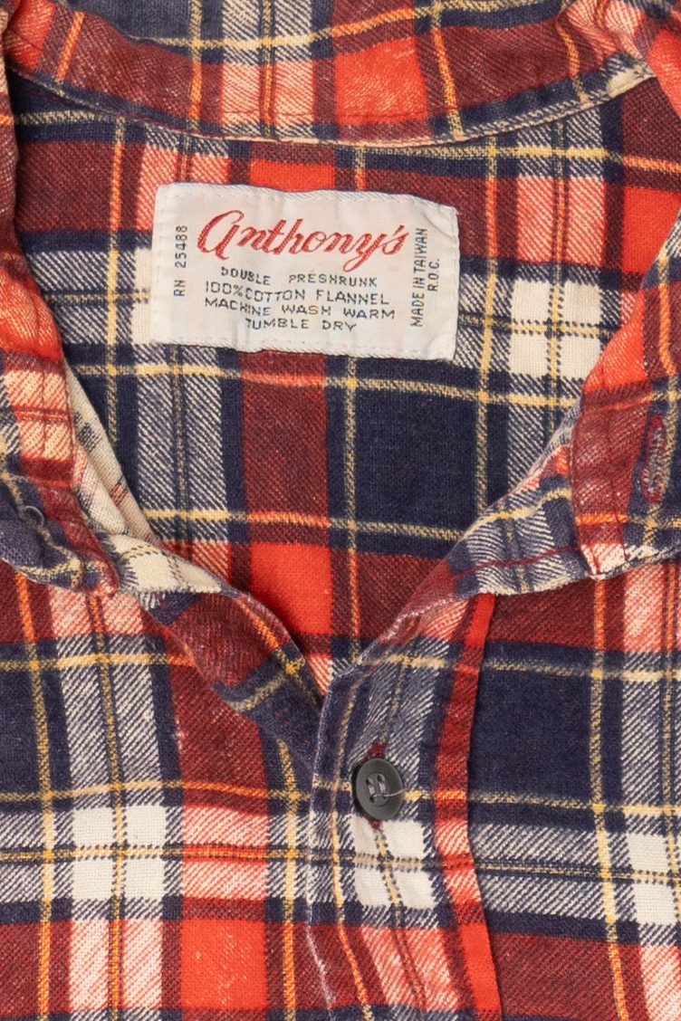Vintage Distressed Red Anthony's Button Up Flannel Shirt (1970s)