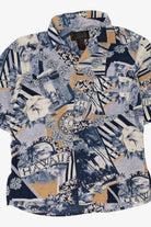 Vintage Navy Blue August Silk Sport Button Up Hawaiian Shirt (1990s)