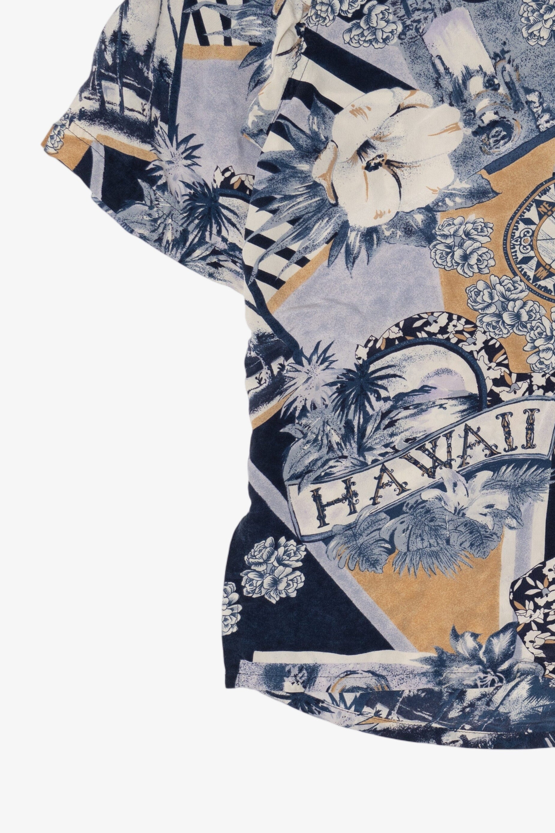 Vintage Navy Blue August Silk Sport Button Up Hawaiian Shirt (1990s)