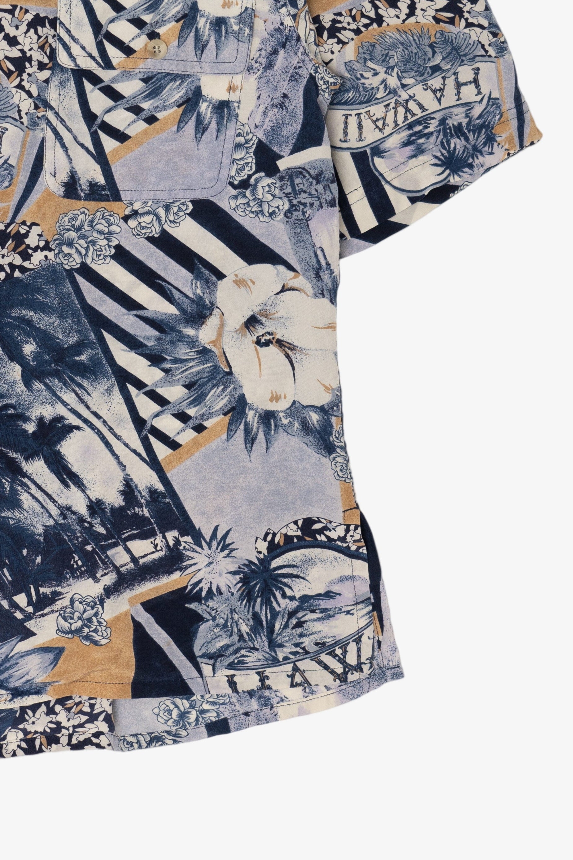 Vintage Navy Blue August Silk Sport Button Up Hawaiian Shirt (1990s)