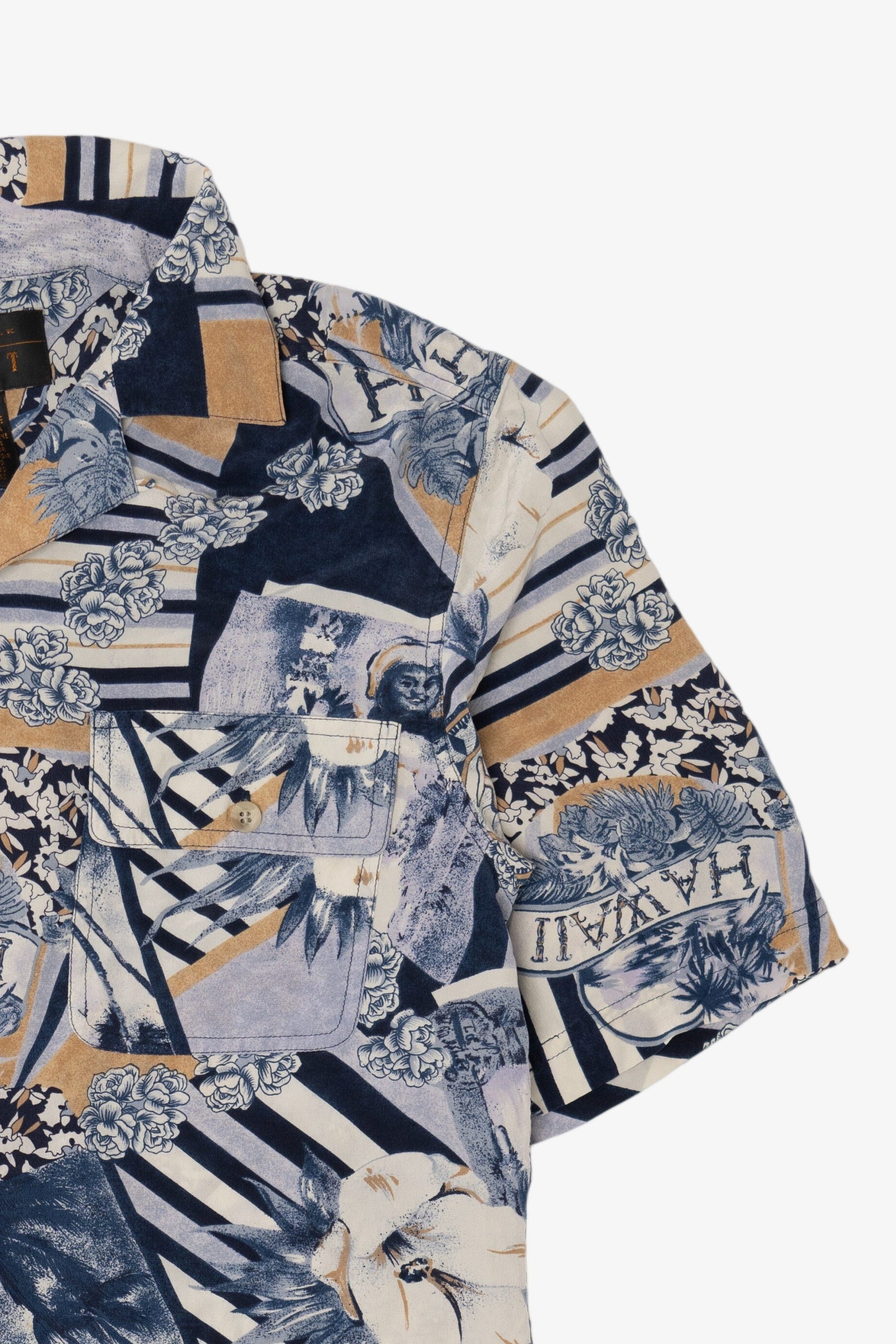 Vintage Navy Blue August Silk Sport Button Up Hawaiian Shirt (1990s)
