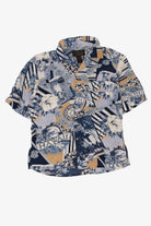 Vintage Navy Blue August Silk Sport Button Up Hawaiian Shirt (1990s)