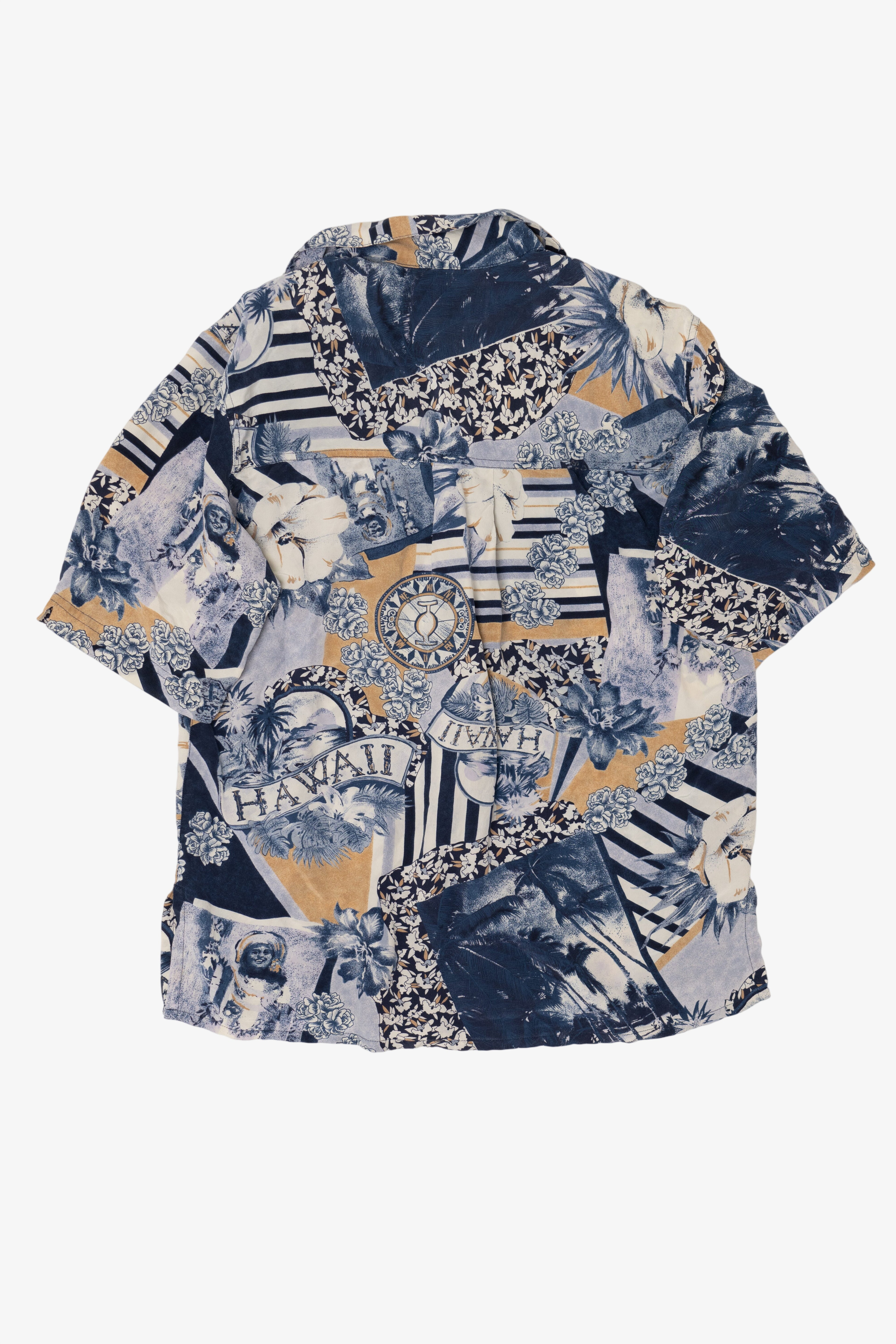 Vintage Navy Blue August Silk Sport Button Up Hawaiian Shirt (1990s)